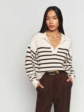 Reformation Francesco knit polo brown and cream